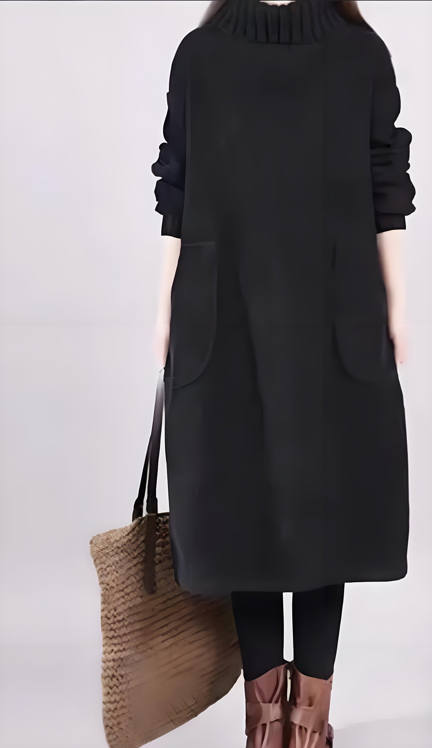 Women's Brown Thick Corduroy Dress High Neck Long Sleeve