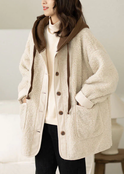 Patchwork Buttoned Thick Faux Fur Hooded Coat