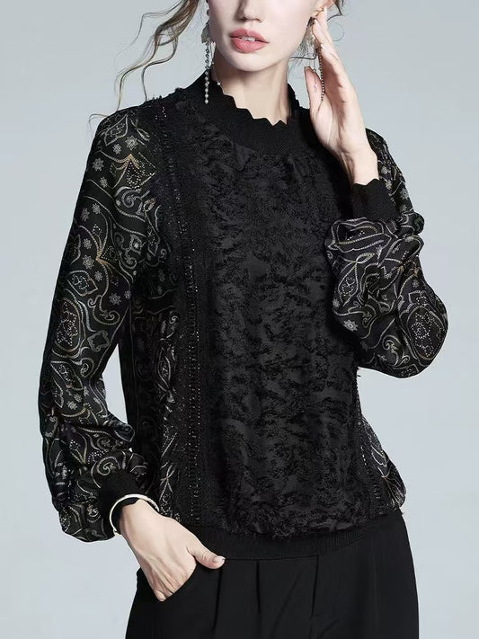 Women's Loose Patchwork Long Sleeve Top