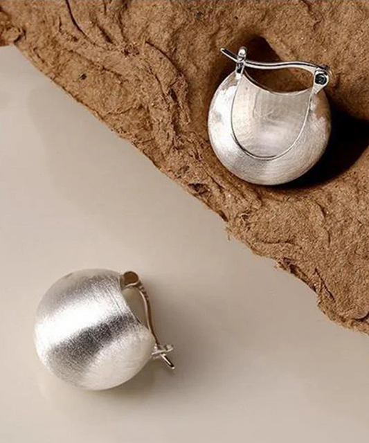 Women's Matching Silk Sterling Silver Polished Spherical Hoop Earrings