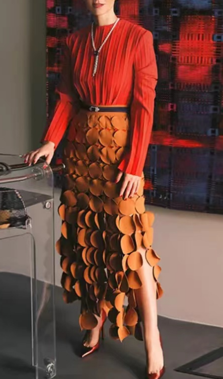 Elegant Round Piece Tassel Hollow Embroidery Irregular A-Line Skirt