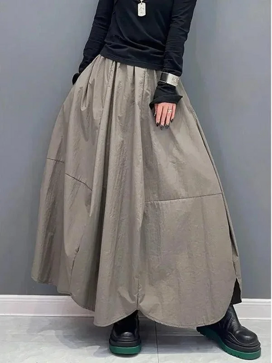 Women's Gray Elastic Waist Petal Hem Bubble Sleeve Halter Dress Spring