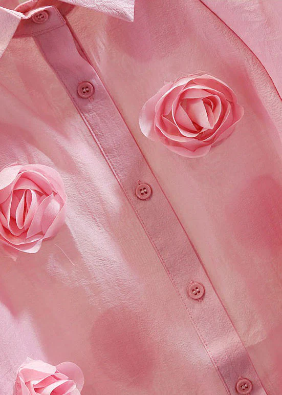 Patchwork Tulle Blouse with Floral Embellishment