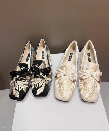 Vintage Black Embroidered Flats