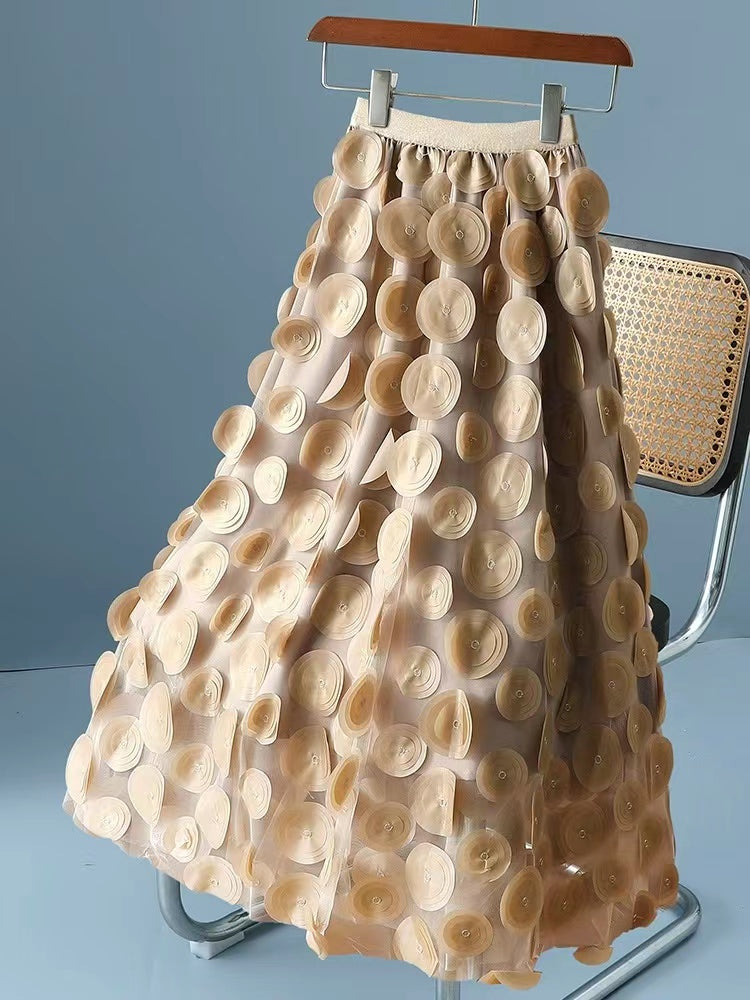 Elegant black polka dot patchwork tulle skirt