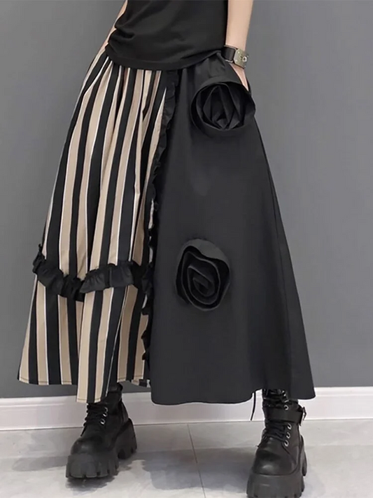 Women's Large Size Loose Casual Ethnic Style Striped Patchwork Skirt