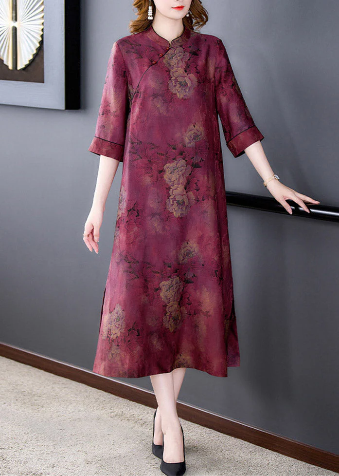 Women's Plus Size Purple Lapel Printed Button Down Dress
