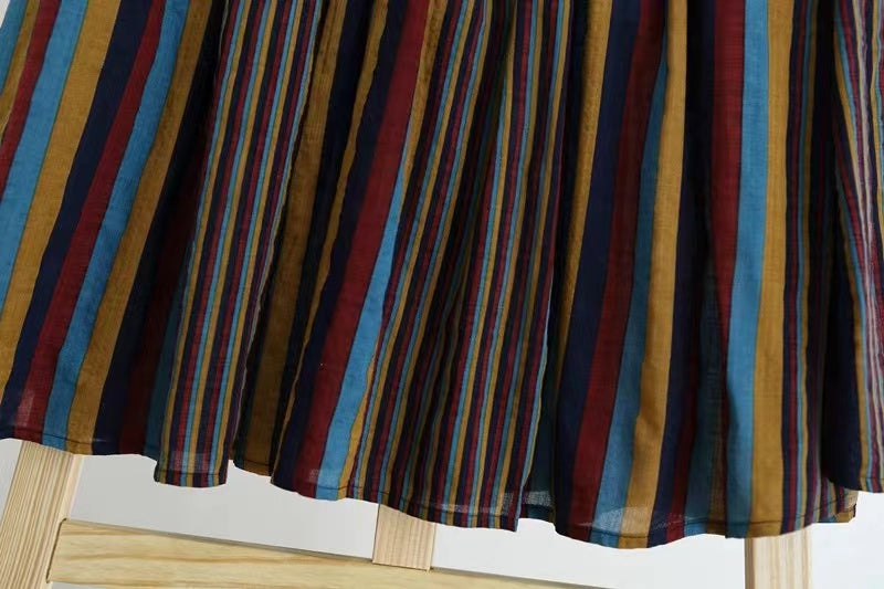 Vintage colorful oversized striped cotton A-line skirt
