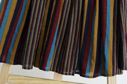 Vintage colorful oversized striped cotton A-line skirt