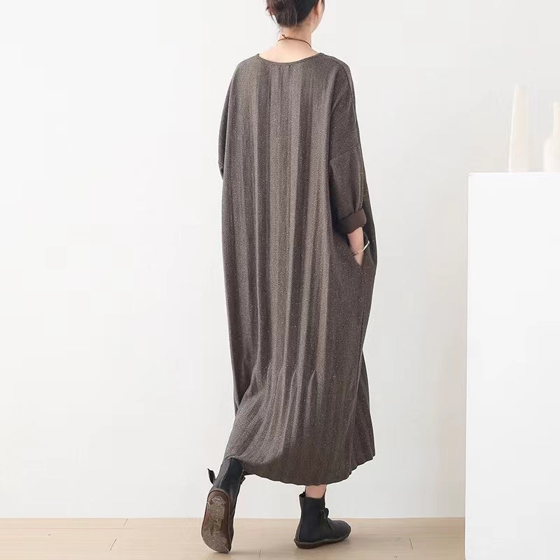 Plus Size Round Neck Mid-Length Knit Sweater Dress