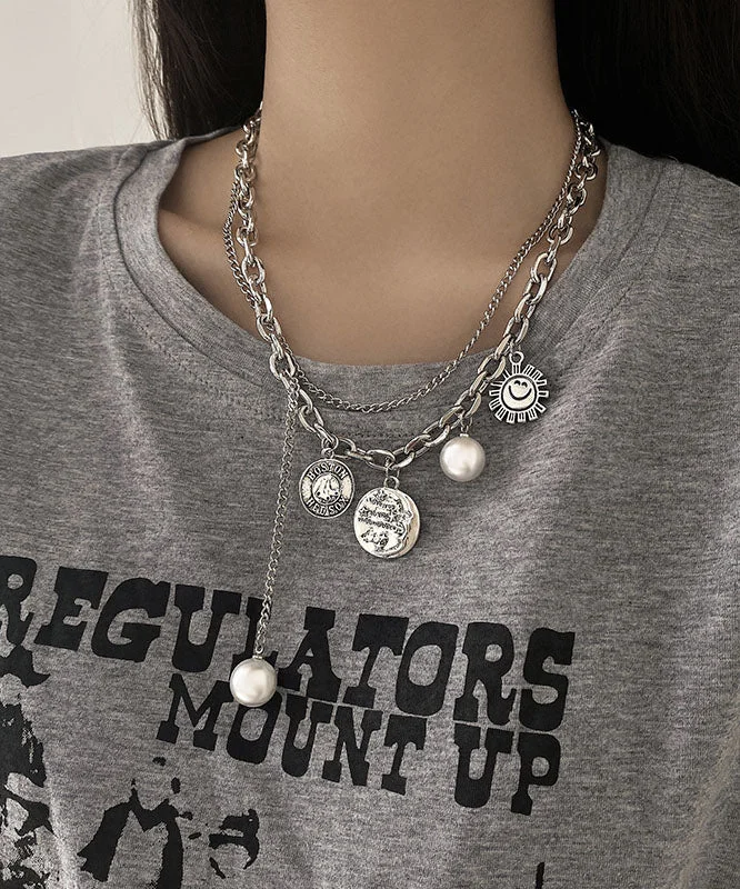 Fashion Gold Pearl Smiley Lasso Necklace