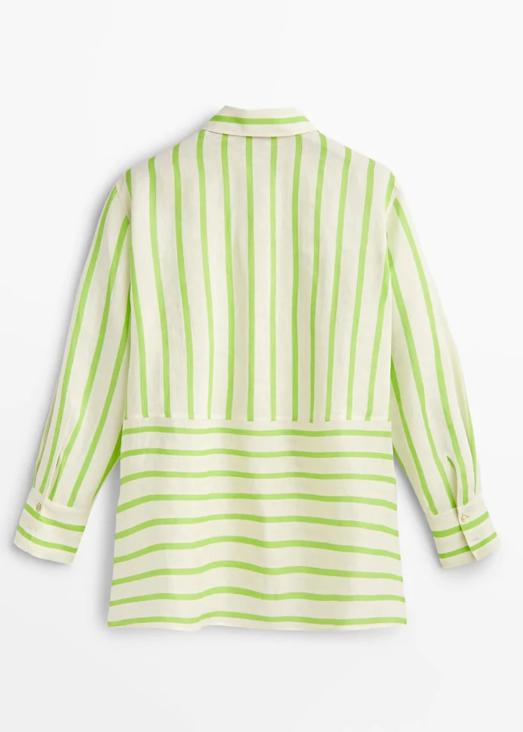 Simple Striped Button Down Low Height Design Shirt Top