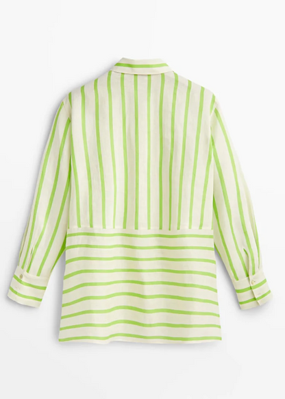 Simple Striped Button Down Low Height Design Shirt Top
