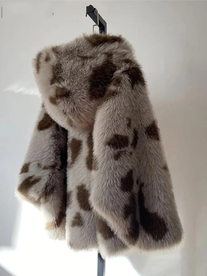 Hooded Long Sleeve Thick Faux Fur Puffy Coat