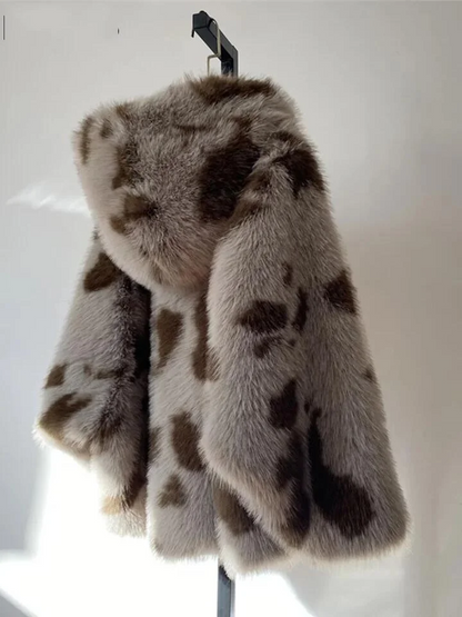 Hooded Long Sleeve Thick Faux Fur Puffy Coat