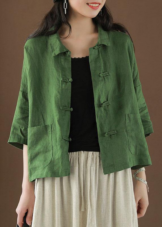 Lapel Pocket Cardigan Linen Jacket