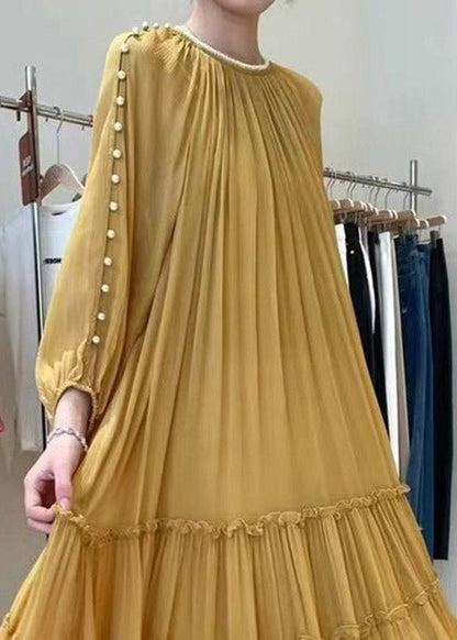DIY Pearl Ruffle Silk Dress Long Sleeve