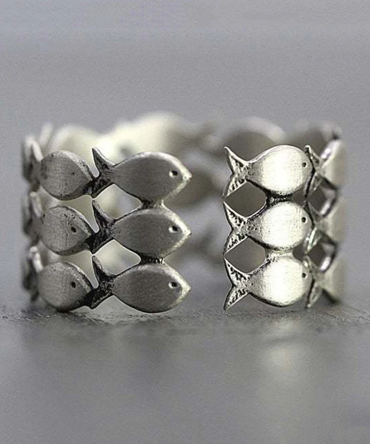 Women's Yellow Sterling Silver Fish Ring