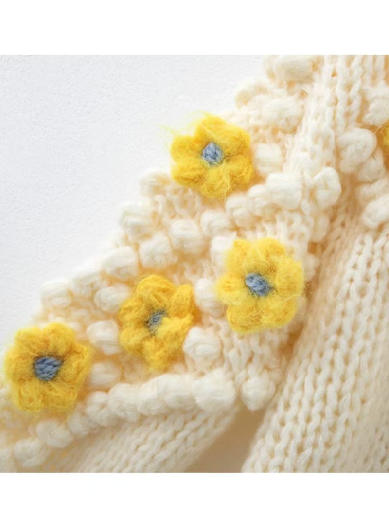 French handmade three-dimensional floral cardigan knitted sweater coat winter