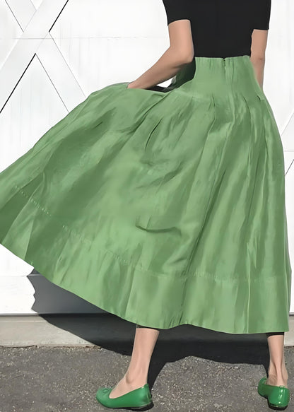 Women's Green Pocket Solid Color High Waist Cotton Halter Skirt Summer Spring
