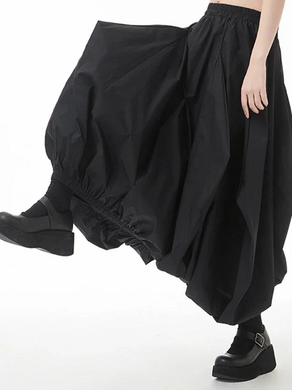 Black Elasticated Waist Irregular Pleated Bubble Skirt