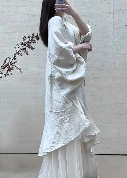 Women's Italian Beige Asymmetric Tulle Patchwork Lantern Sleeve Long Dress Spring