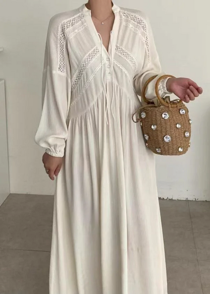 Women's V-Neck Patchwork Lace Holiday Dress Long Dress