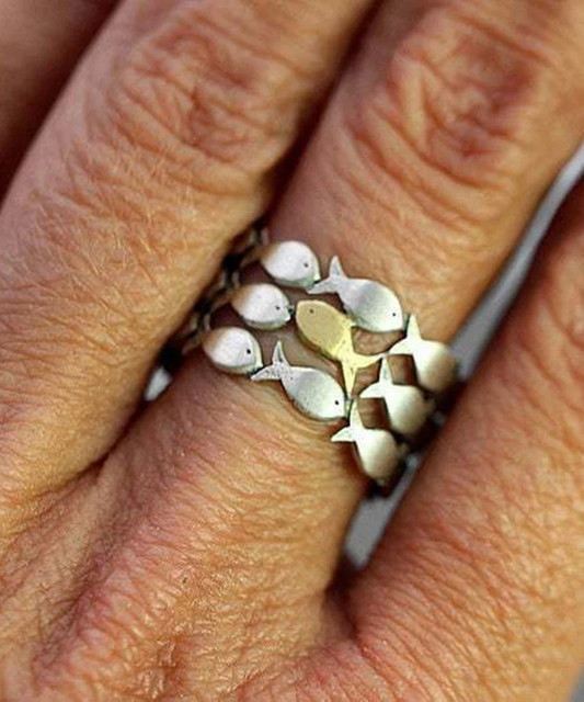 Women's Yellow Sterling Silver Fish Ring