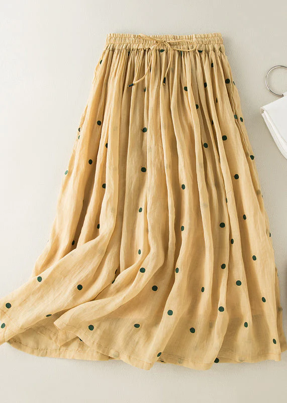 Women's Bohemian Apricot Dot Drawstring Elastic Waist Crinkled Cotton Halter Skirt