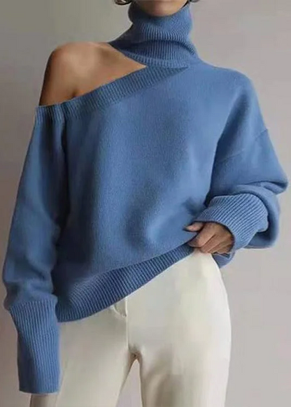 Women's Leopard Print High Neck Off Shoulder Cozy Knit Sweater Fall