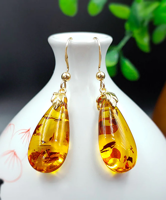Yellow 14K Gold Amber Drop Earrings