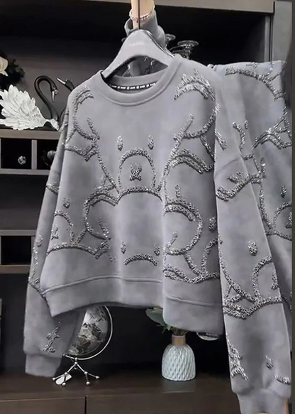Women's Large Size Round Neck Sequin Long Sleeve Sweatshirt