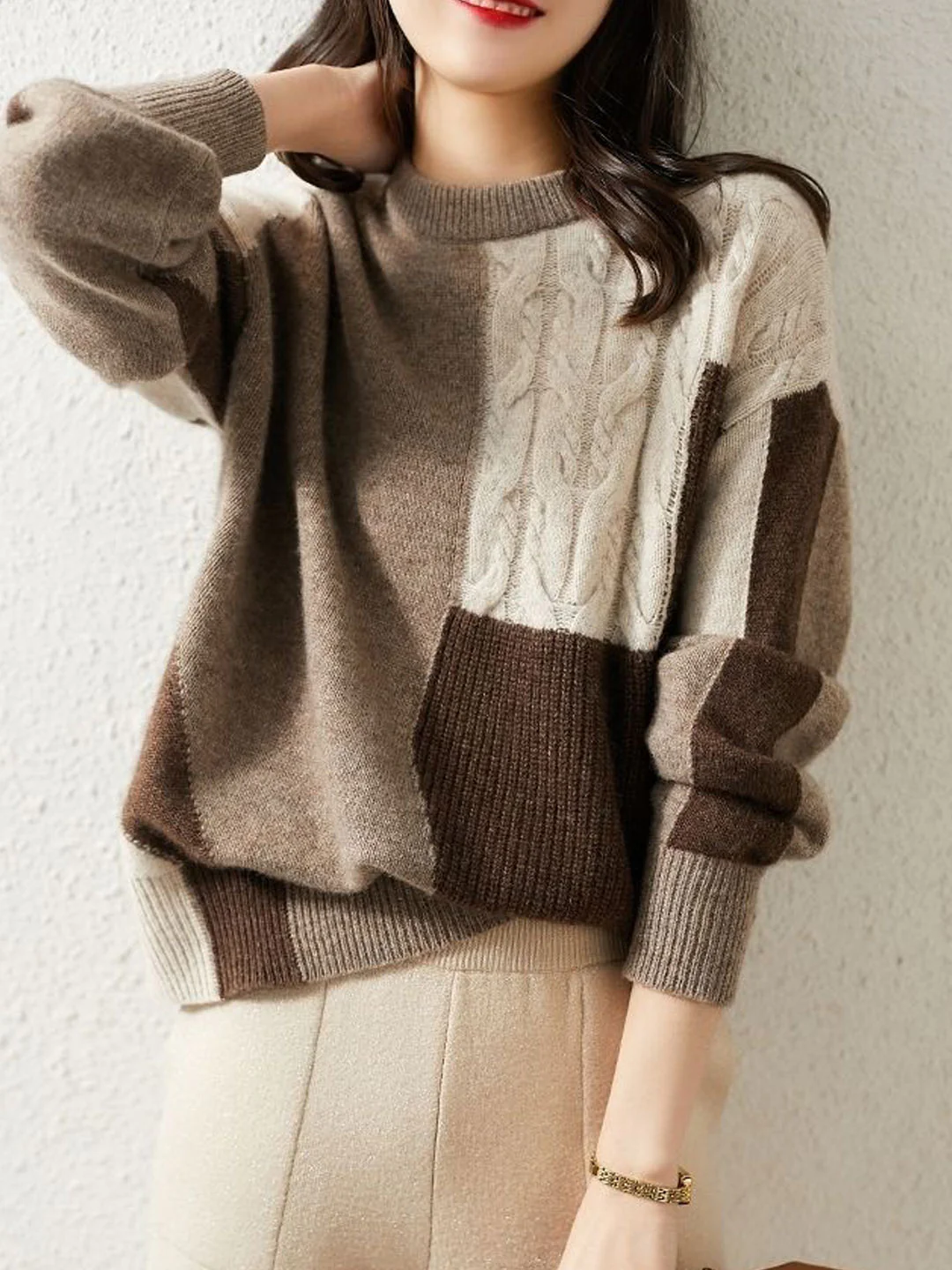 Women's Colorblocking Chunky Knit Sweater Autumn and Winter