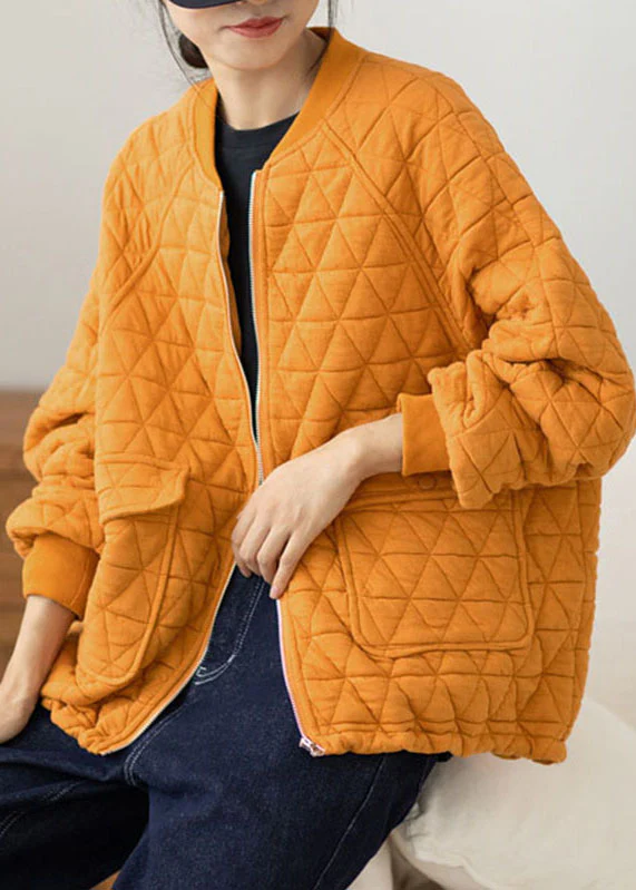 Casual O-Neck Zipper Plaid Thick Jacket Long Sleeve
