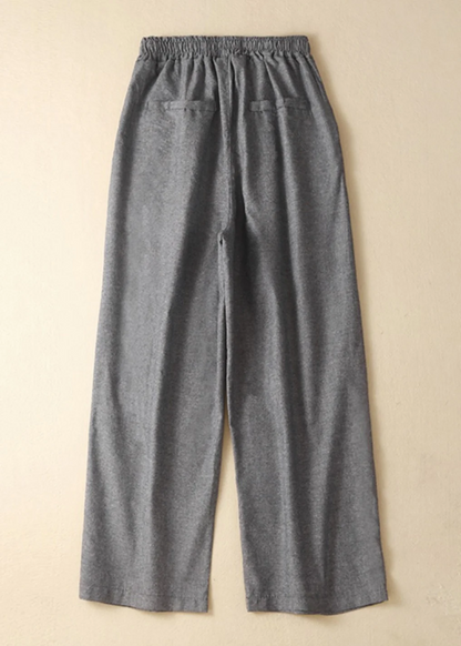 Khaki Elastic Waistband Linen Trousers