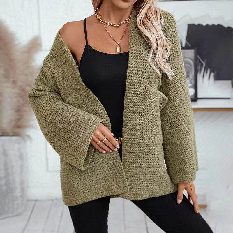 Women's Cardigan Green Knitted Sweater