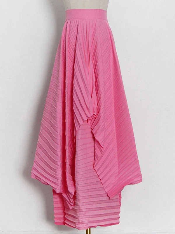 Italy Pink Waist Pleat Irregular Hem Skirt