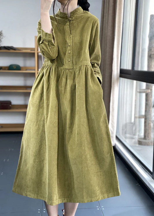 Women's plus size stand-up collar corduroy dress