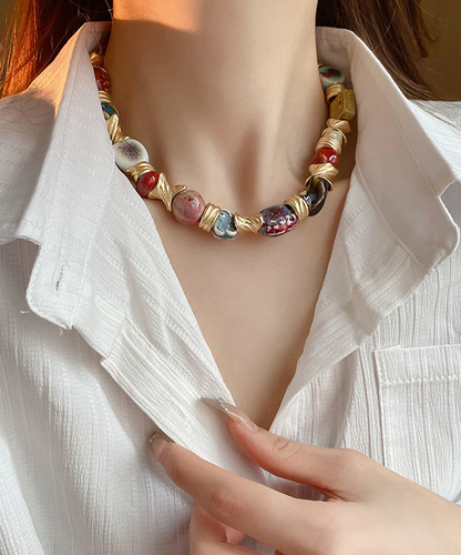 Rainbow Sterling Silver Gold Plated Bead Necklace