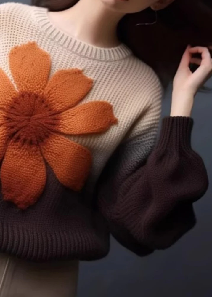 Plus Size Floral Knit Pullover Winter