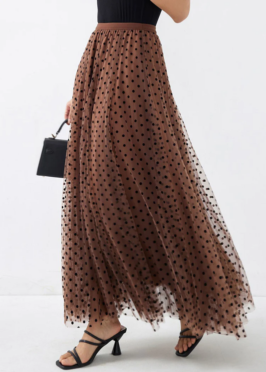 Elegant Printed Polka Dot High Waist Tulle A-Line Half-Body Skirt