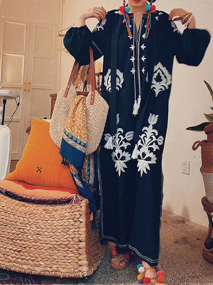 Elegant Embroidery Help Ancient Long Sleeve Dress