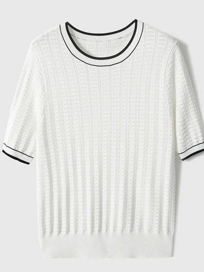 Elegant Round Neck Knit Short Sleeve Shirt Top