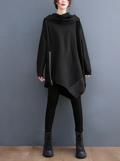 Fashion Loose Irregular Zip Long Sleeve Sweatshirt
