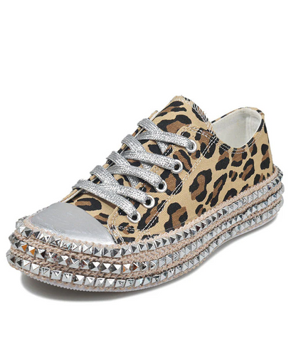 Women's White Boho Leopard Patchwork Flat Women's Shoes