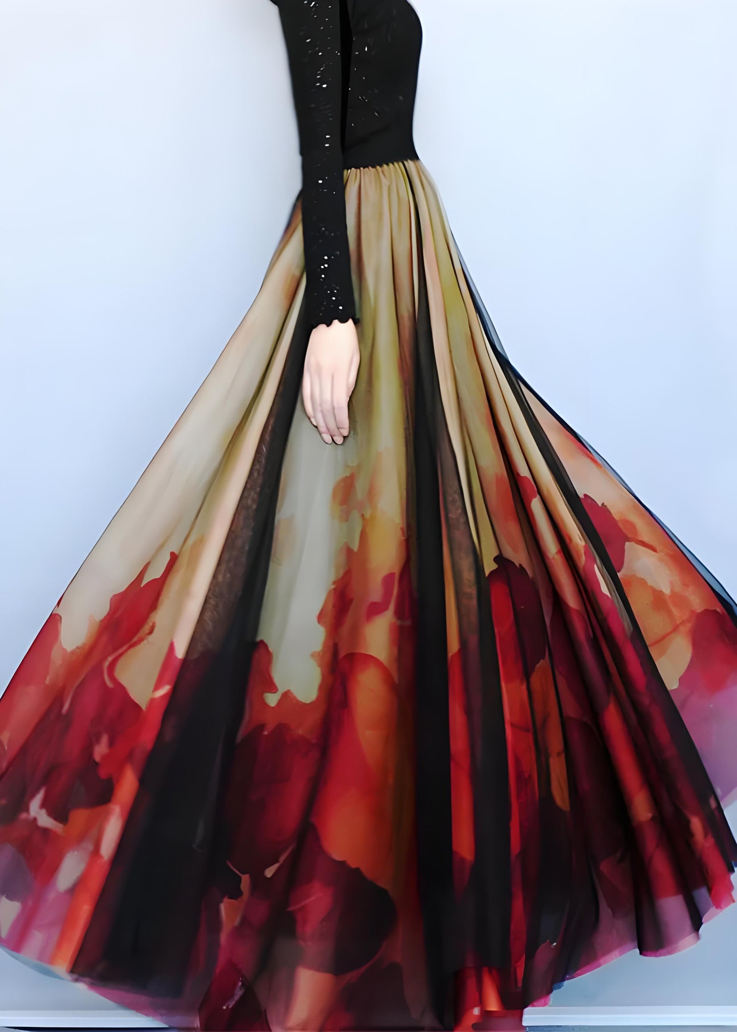 Women's Gradient Color Printed Tulle Half-body Skirt