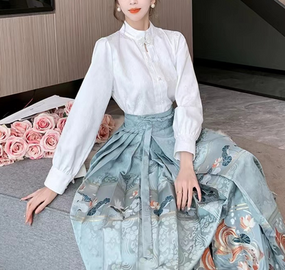 Women's Vintage High Waist Pleated Printed Strappy Skirt