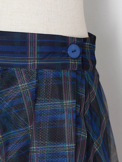 Women's Plus Size Blue High Waist Plaid Irregular Hem Tulle Skirt