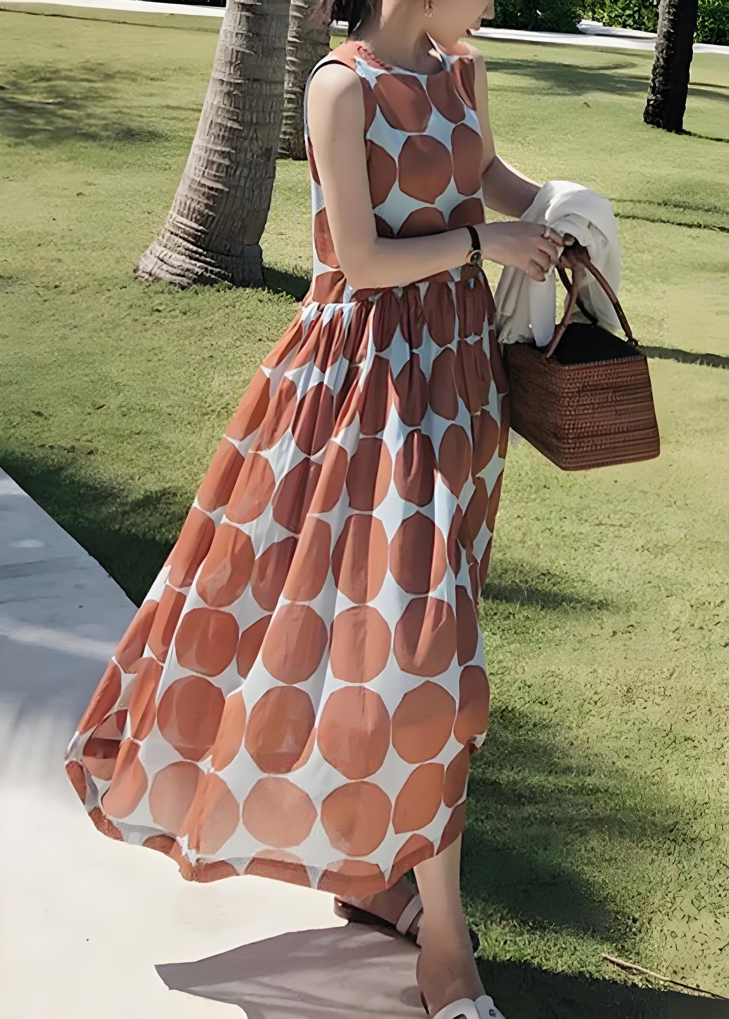 Women's Big Size Black Square Neck Dot Chiffon Long Dress Summer