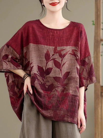 Plus Size Round Neck Printed Striped Short Sleeve T-Shirt Top